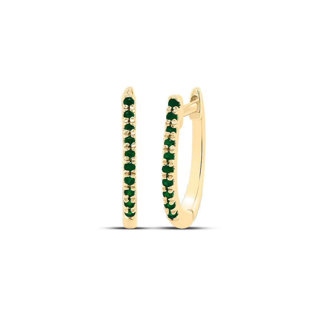10kt Yellow Gold 1/20 Cttw Emerald Round Natural Gem Fashion Hoops Earring