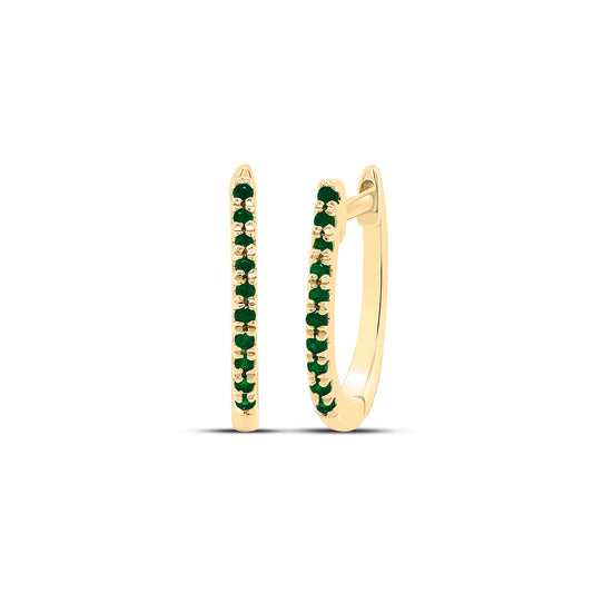 10kt Yellow Gold 1/20 Cttw Emerald Round Natural Gem Fashion Hoops Earring
