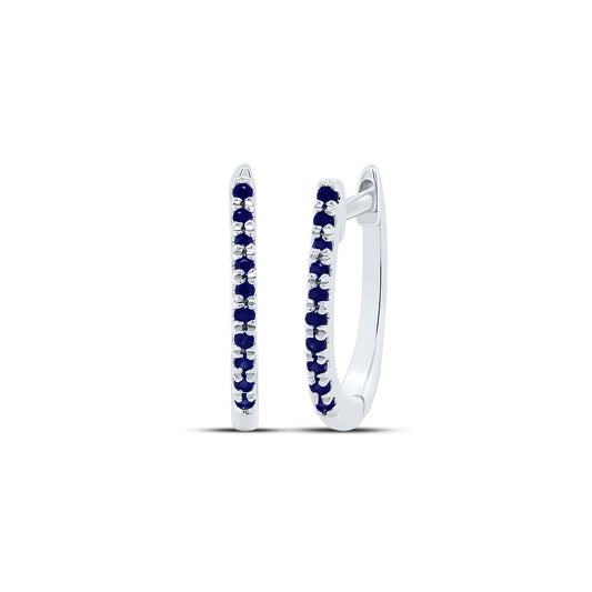 10kt White Gold 1/12 Cttw Blue Sapphire Round Natural Gem Fashion Hoops Earring