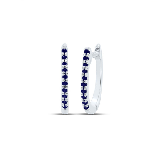14kt White Gold 1/12 Cttw Blue Sapphire Round Natural Gem Fashion Hoops Earring
