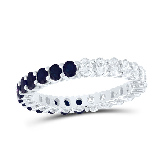 14kt White Gold 1 Cttw Diamond Ana M and 1 1/4 Cttw Oval Blue Sapphire Natural Wedding Engagement Anniversary Gem Ring, Women Size: 5-9
