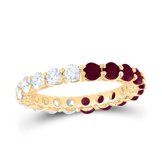 14kt Yellow Gold 1 1/4 Cttw Diamond Ana M and 1 1/2 Cttw Round Ruby Natural Wedding Engagement Anniversary Gem Ring, Women Size: 5-9