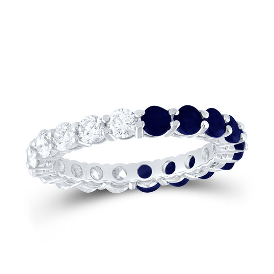 14kt White Gold 1 1/4 Cttw Diamond Ana M 2 Cttw Round Blue Sapphire Natural Wedding Engagement Anniversary Gem Ring, Women Size: 5-9