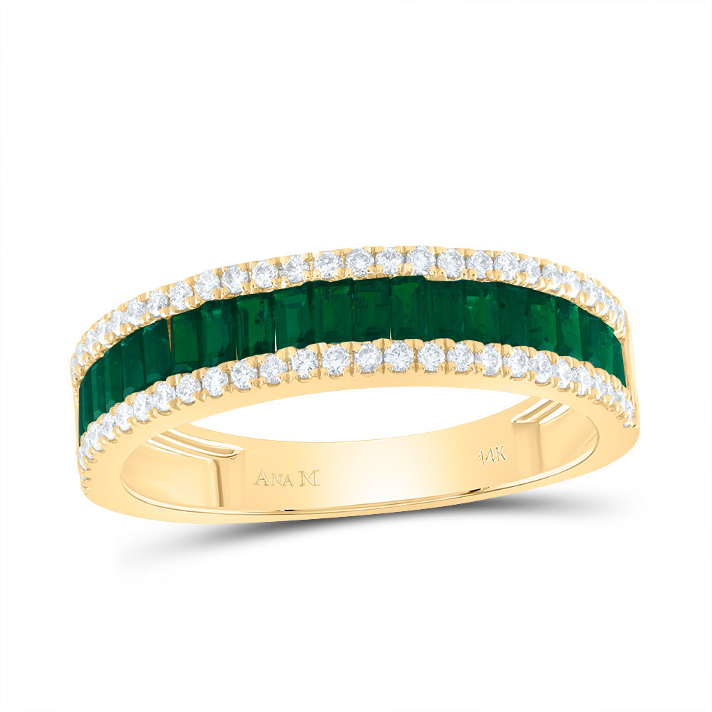 14kt Yellow Gold 1/4 Cttw Natural Diamond Ana M 7/8 Cttw-bg Emerald Natural Gem Bridal Wedding Engagement Anniversary Womens Band, Women Size: 5-9