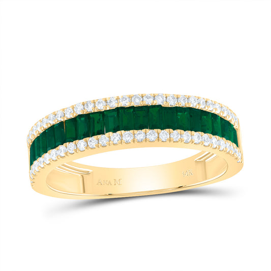 14kt Yellow Gold 1/4 Cttw Natural Diamond Ana M 7/8 Cttw-bg Emerald Natural Gem Bridal Wedding Engagement Anniversary Womens Band, Women Size: 5-9