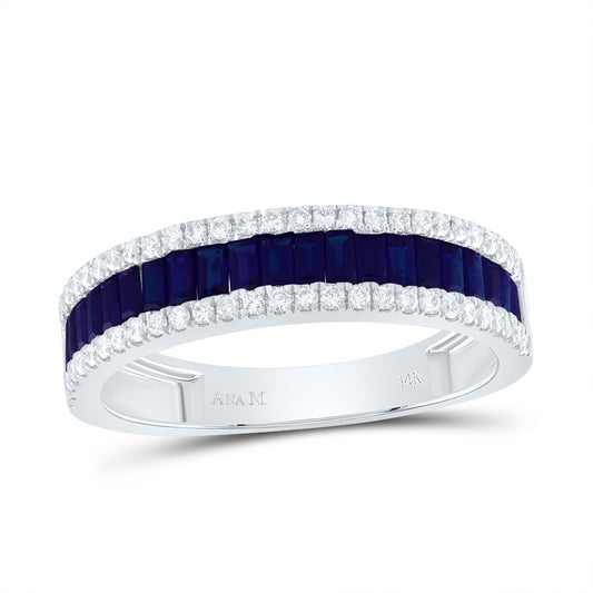 14kt White Gold 1/4 Cttw Natural Diamond Ana M and 7/8 Cttw-bg Blue Sapphire Natural Gem Bridal Wedding Engagement Anniversary Womens Band, Women Size: 5-9