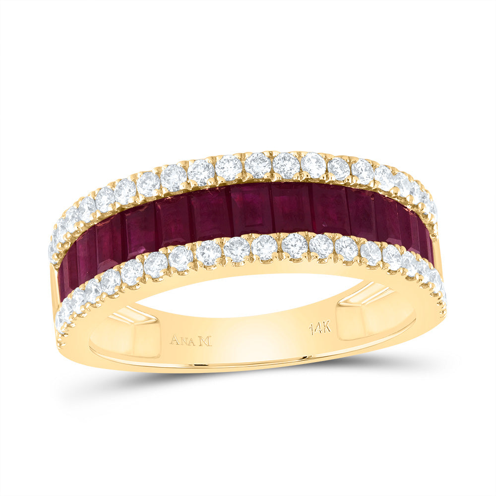 14kt Yellow Gold 1/2 Cttw Diamond Ana M and 1 7/8 Cttw-bg Ruby Natural Gem Bridal Wedding Engagement Anniversary Womens Band, Women Size: 5-9