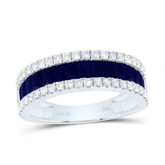 14kt White Gold 1/2 Cttw Diamond Ana M and 1 3/8 Cttw-bg Blue Sapphire Natural Gem Bridal Wedding Engagement Anniversary Womens Band, Women Size: 5-9