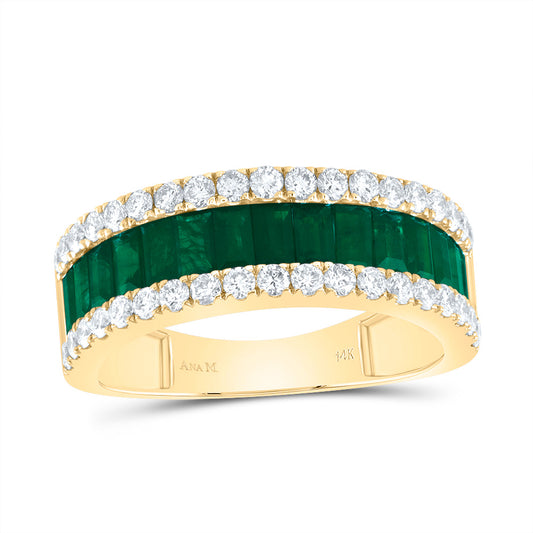 14kt Yellow Gold 5/8 Cttw Diamond Ana M and 1 5/8 Cttw-bg Emerald Natural Gem Bridal Wedding Engagement Anniversary Womens Band, Women Size: 5-9