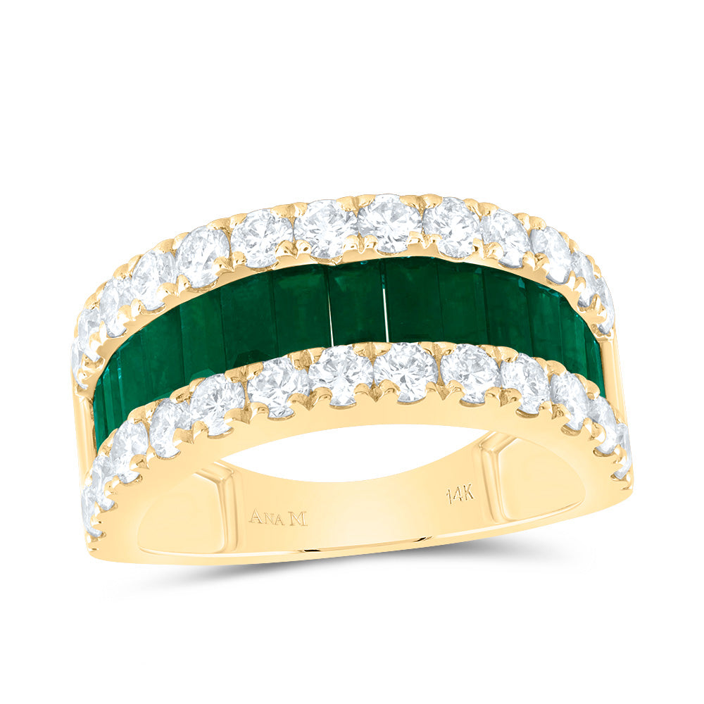 14kt Yellow Gold 1 1/2 Cttw Diamond Ana M and 1 3/4 Cttw-bg Emerald Natural Gem Bridal Wedding Engagement Anniversary Womens Band, Women Size: 5-9