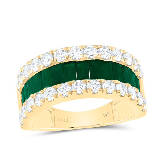 14kt Yellow Gold 1 1/2 Cttw Diamond Ana M and 1 3/4 Cttw-bg Emerald Natural Gem Bridal Wedding Engagement Anniversary Womens Band, Women Size: 5-9