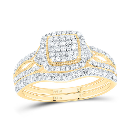 10kt Yellow Gold 1/2 Cttw Diamond Cushion Single Halo Wedding Engagement Anniversary Bridal Set, Women Size: 5-9