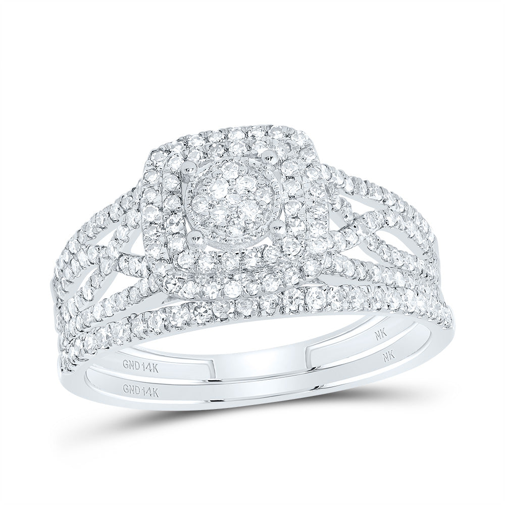 14kt White Gold 5/8 Cttw Diamond Cushion Double Halo Wedding Engagement Anniversary Bridal Set, Women Size: 5-9
