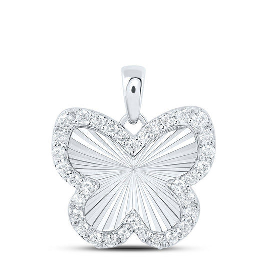 10kt White Gold 1/4 Cttw Diamond Fashion Butterfly Pendant