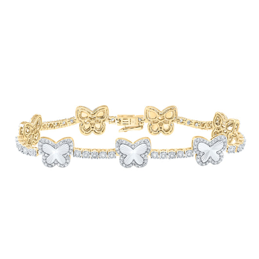 10kt Yellow Gold 1 7/8 Cttw Diamond Fashion Butterfly Bracelet, Length: 7 Inch