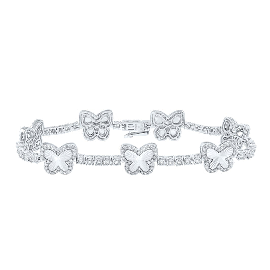 10kt White Gold 1 7/8 Cttw Diamond Fashion Butterfly Bracelet, Length: 7 Inch