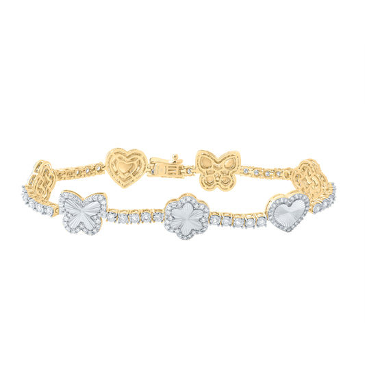 10kt Yellow Gold 1 3/4 Cttw Diamond Fashion Heart Bracelet, Length: 7 Inch