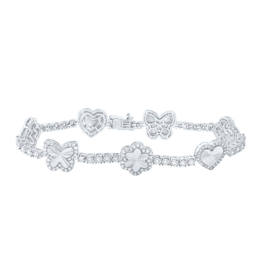 10kt White Gold 1 3/4 Cttw Diamond Fashion Heart Bracelet, Length: 7 Inch