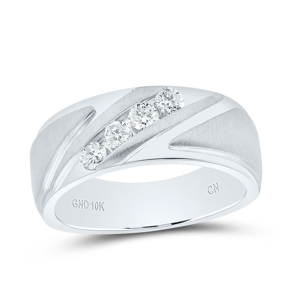 10kt White Gold 3/8 Cttw Diamond Mens Machine-set Band, Men Size: 8-12