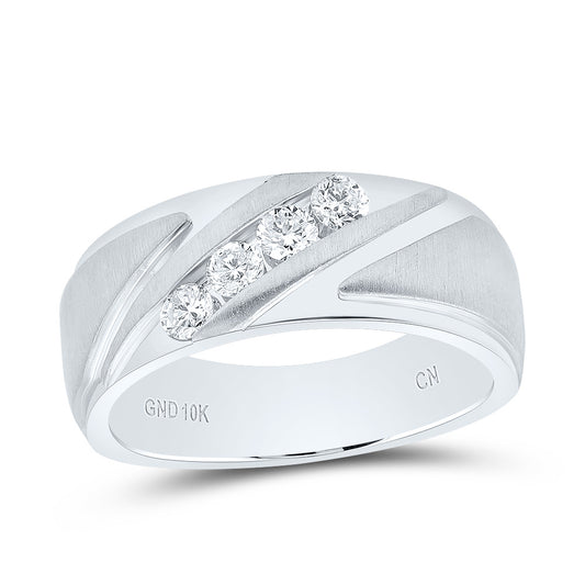 10kt White Gold 3/8 Cttw Diamond Mens Machine-set Band, Men Size: 8-12