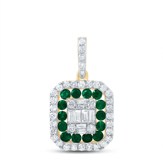 14kt Yellow Gold 1/3 Cttw Diamond Ana M and 1/4 Cttw Round Emerald Natural Gem Octagon Pendant