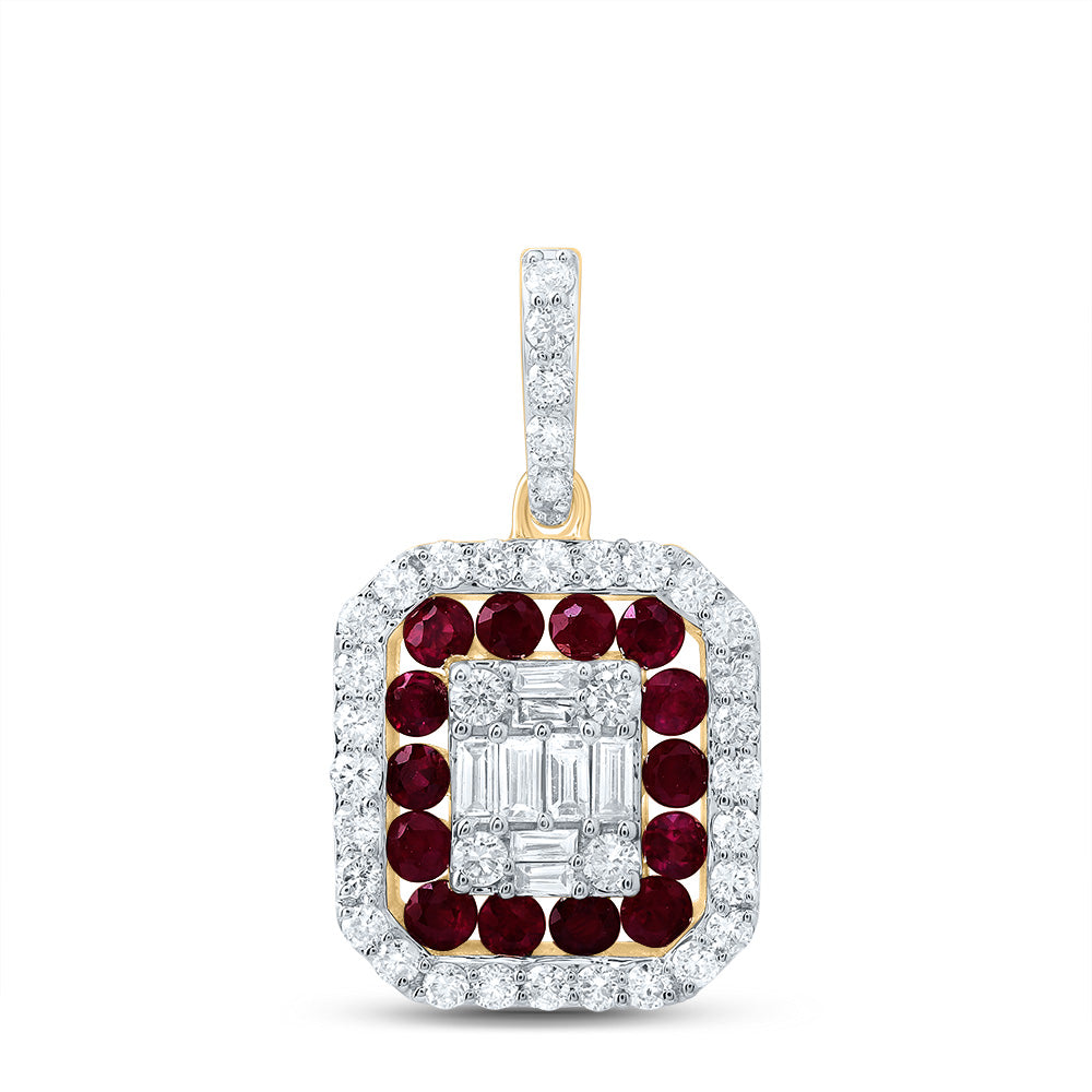 14kt Yellow Gold 1/3 Cttw Diamond Ana M and 1/4 Cttw Round Ruby Natural Gem Octagon Pendant