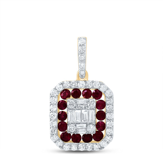 14kt Yellow Gold 1/3 Cttw Diamond Ana M and 1/4 Cttw Round Ruby Natural Gem Octagon Pendant