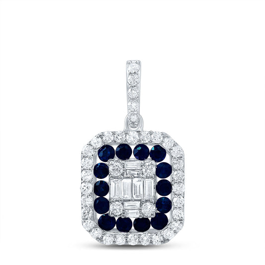 14kt White Gold 1/3 Cttw Diamond Ana M and 1/4 Cttw Round Blue Sapphire Natural Gem Octagon Pendant