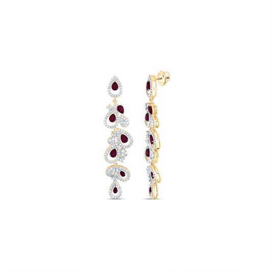 14kt Yellow Or White Gold Pear Ruby Natural Gem Dangling Earring