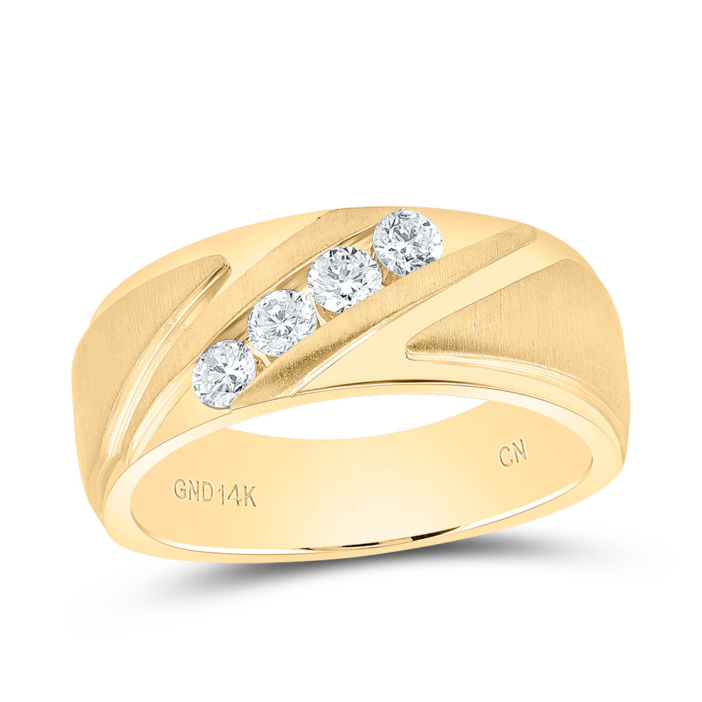 14kt Yellow Gold 3/8 Cttw Diamond Mens Machine-set Band, Men Size: 8-12