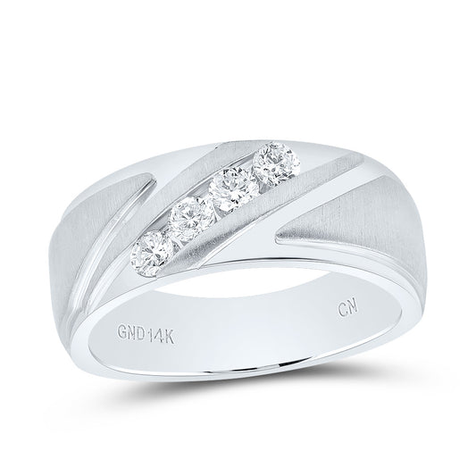 14kt White Gold 1/2 Cttw Diamond Mens Machine-set Band, Men Size: 8-12