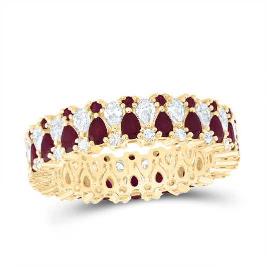 14kt Yellow Gold 1 Cttw Diamond Ana M and 1 1/5 Cttw Pear ru, 1/5 Cttw Round Ruby Natural Gem Bridal Wedding Engagement Anniversary Womens Band, Women Size: 5-9