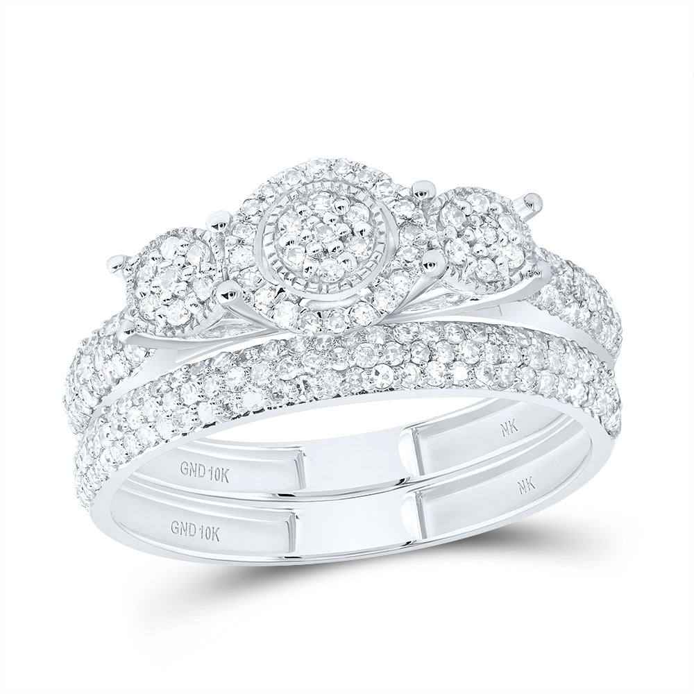 10kt White Gold 5/8 Cttw Diamond Fashion Round Flower Wedding Engagement Anniversary Bridal Set, Women Size: 5-9