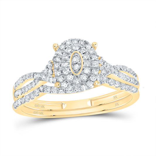 10kt Yellow Gold 3/8 Cttw Diamond Oval Double Halo Wedding Engagement Anniversary Bridal Set, Women Size: 5-9