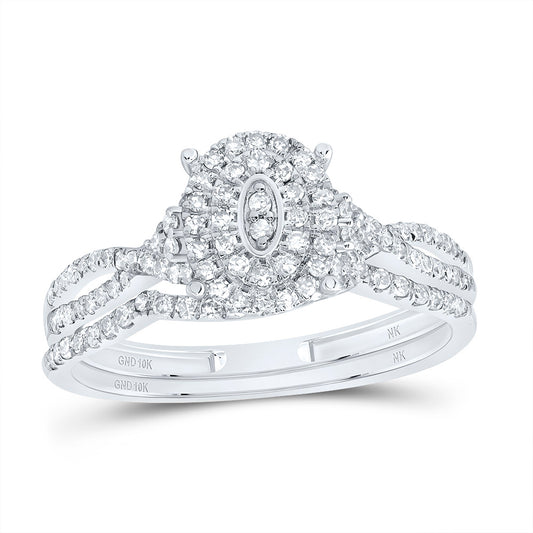 10kt White Gold 3/8 Cttw Diamond Oval Double Halo Wedding Engagement Anniversary Bridal Set, Women Size: 5-9
