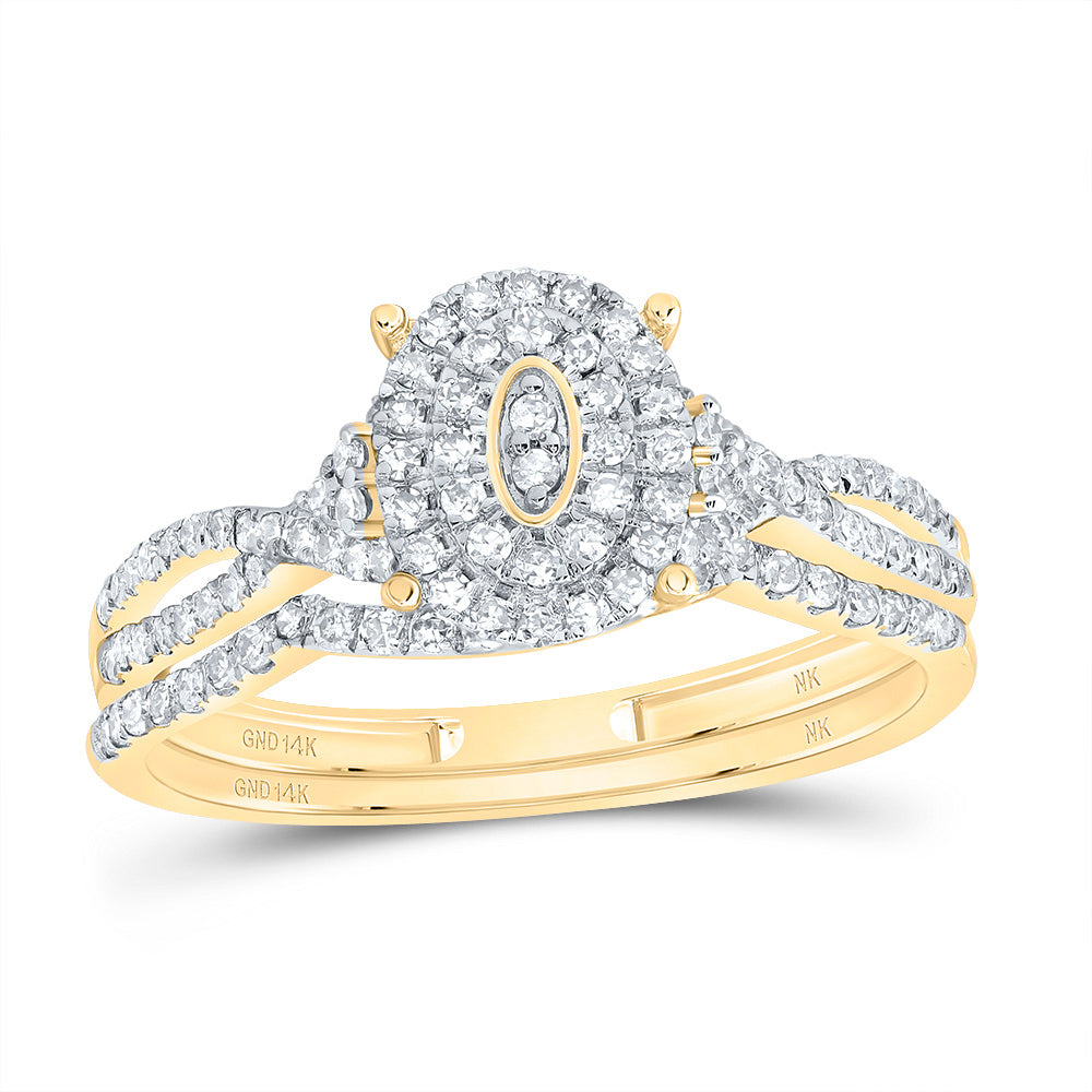 14kt Yellow Gold 3/8 Cttw Diamond Oval Double Halo Wedding Engagement Anniversary Bridal Set, Women Size: 5-9
