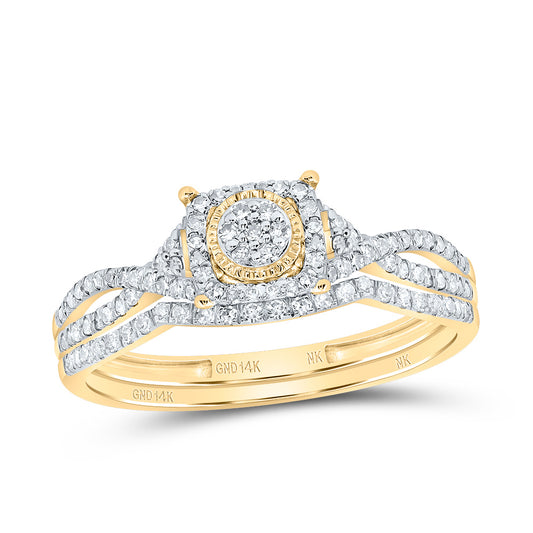 14kt Yellow Gold 1/3 Cttw Diamond Fashion Cushion Flower Wedding Engagement Anniversary Bridal Set, Women Size: 5-9