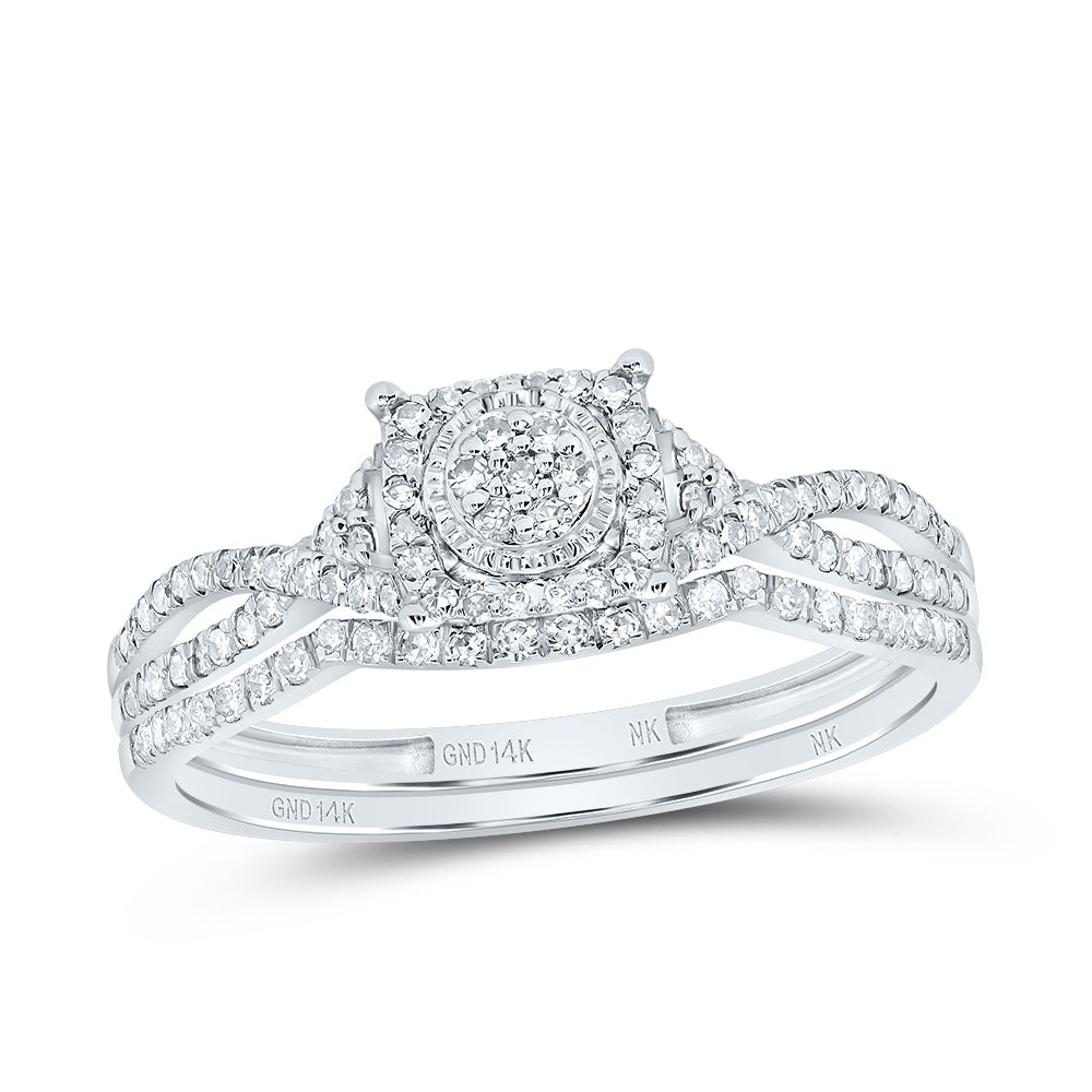 14kt White Gold 1/3 Cttw Diamond Fashion Cushion Flower Wedding Engagement Anniversary Bridal Set, Women Size: 5-9