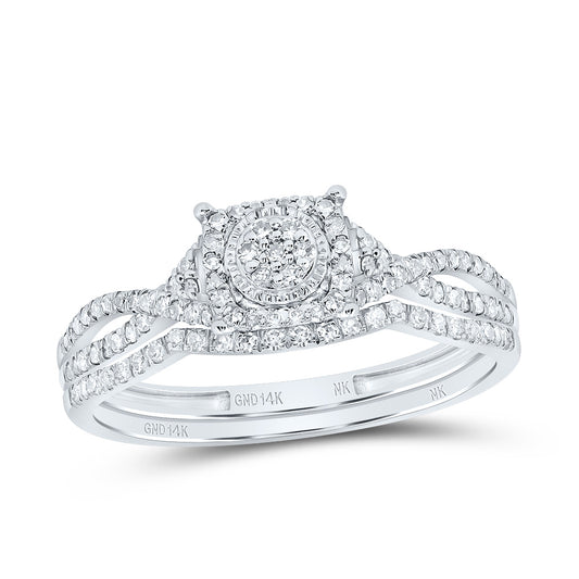 14kt White Gold 1/3 Cttw Diamond Fashion Cushion Flower Wedding Engagement Anniversary Bridal Set, Women Size: 5-9