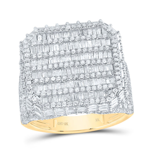 10kt Yellow Gold 3 Cttw Diamond Fashion Octagon Baguette Mens Ring, Men Size: 8-12