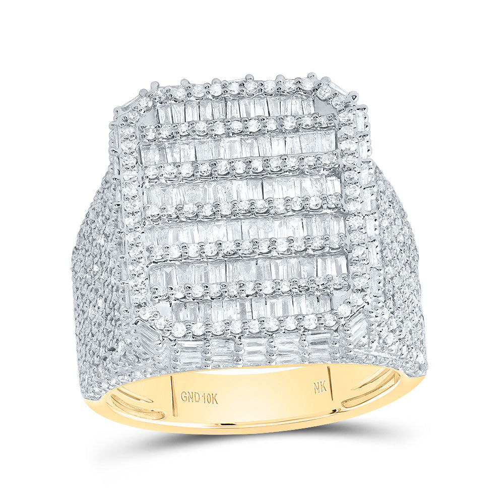 10kt Yellow Gold 2 1/2 Cttw Diamond Fashion Emerald Baguette Mens Ring, Men Size: 8-12