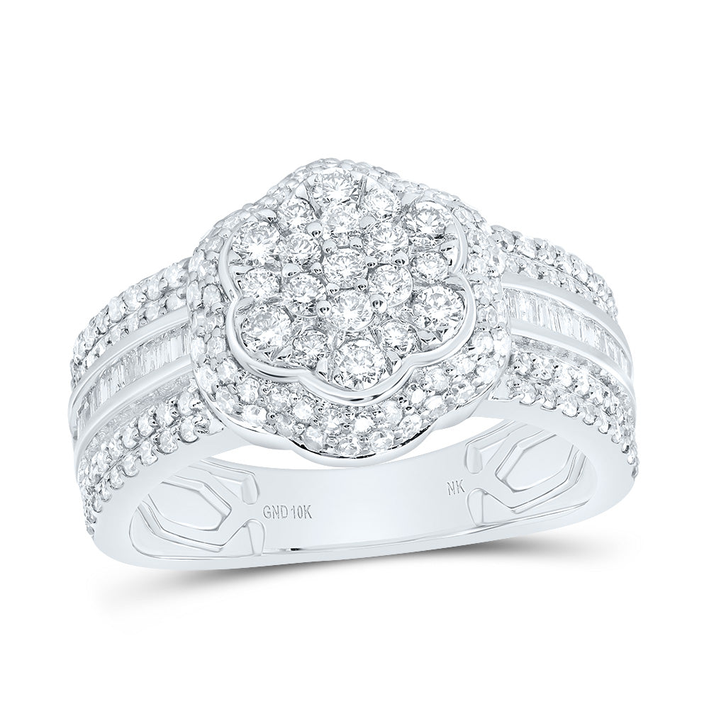 10kt White Gold 1 Cttw Diamond Fashion Wedding Engagement Anniversary Flower Ring, Women Size: 5-9