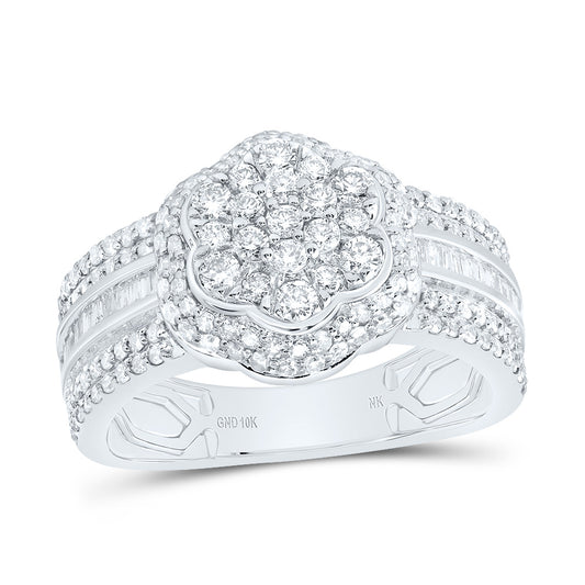 10kt White Gold 1 Cttw Diamond Fashion Wedding Engagement Anniversary Flower Ring, Women Size: 5-9