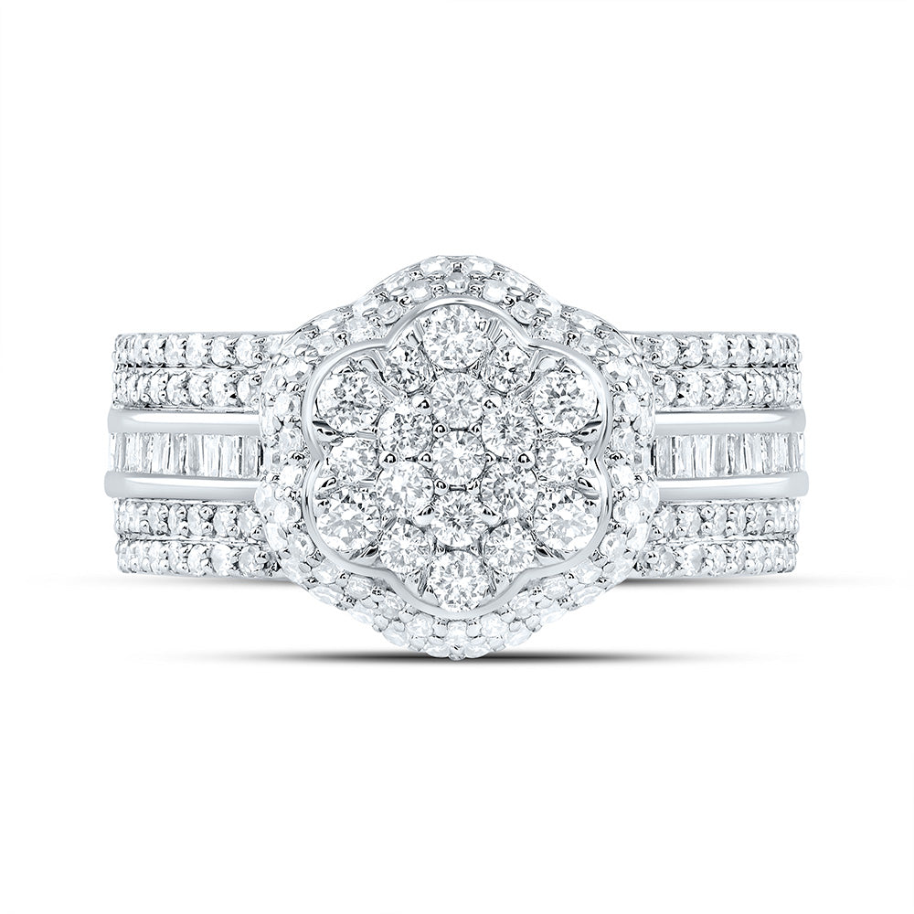 10kt White Gold 1 Cttw Diamond Fashion Wedding Engagement Anniversary Flower Ring, Women Size: 5-9