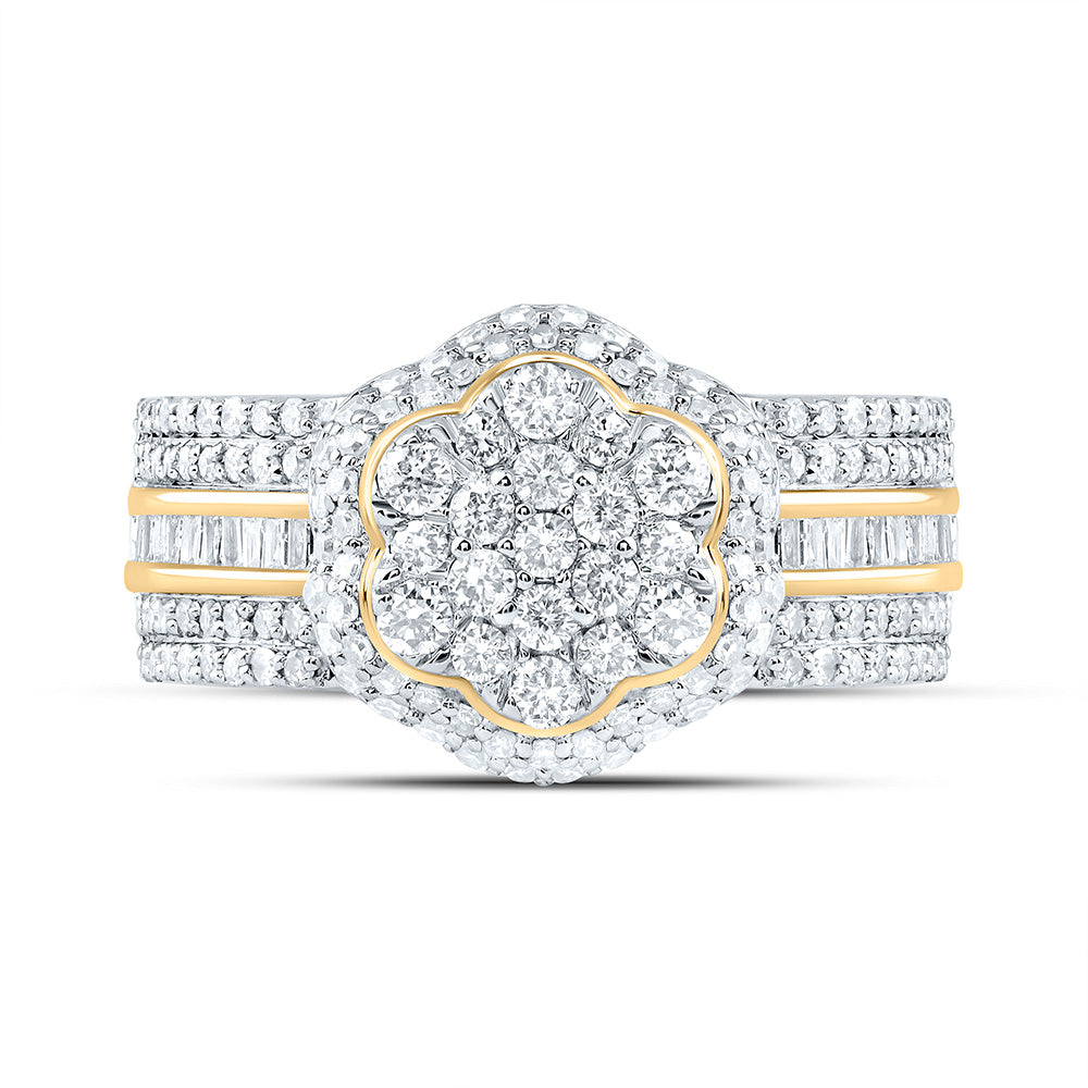 14kt Yellow Gold 1 Cttw Diamond Fashion Wedding Engagement Anniversary Flower Ring, Women Size: 5-9