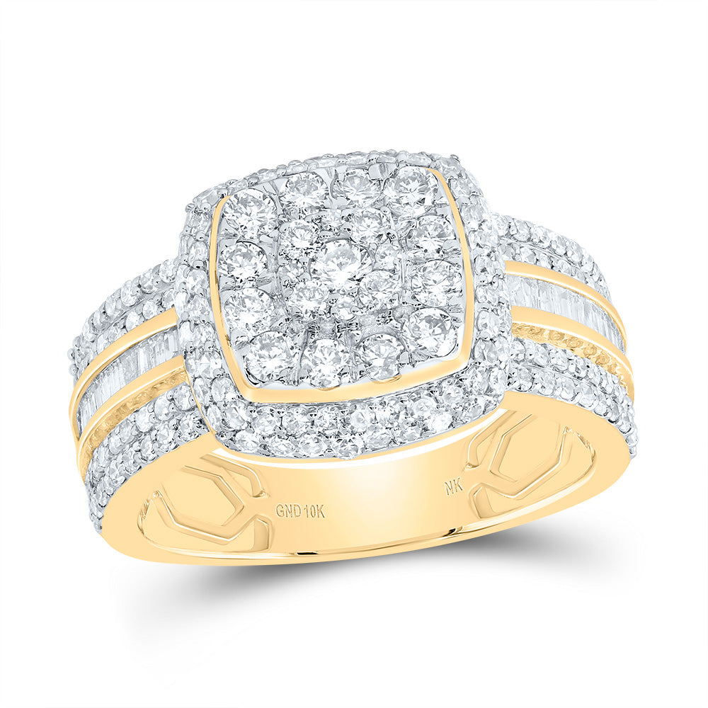 10kt Yellow Gold 1 1/3 Cttw Diamond Fashion Cushion Wedding Engagement Anniversary Ring, Women Size: 5-9