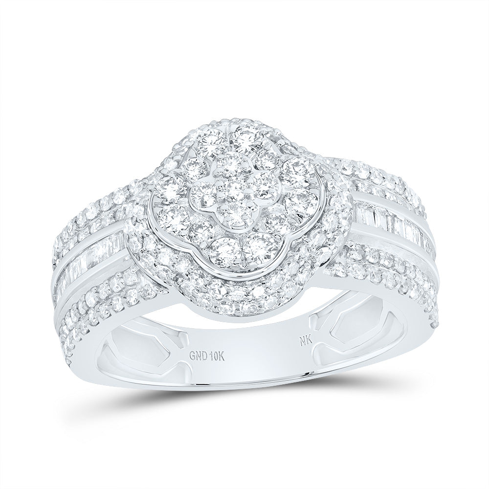 10kt White Gold 1 Cttw Diamond Fashion Clover Wedding Engagement Anniversary Ring, Women Size: 5-9