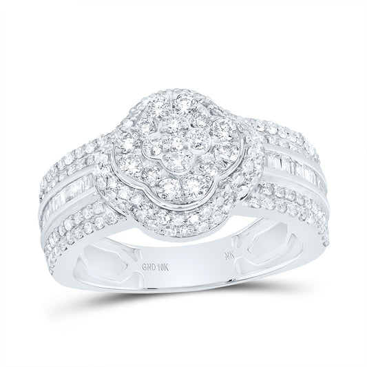 10kt White Gold 1 Cttw Diamond Fashion Clover Wedding Engagement Anniversary Ring, Women Size: 5-9