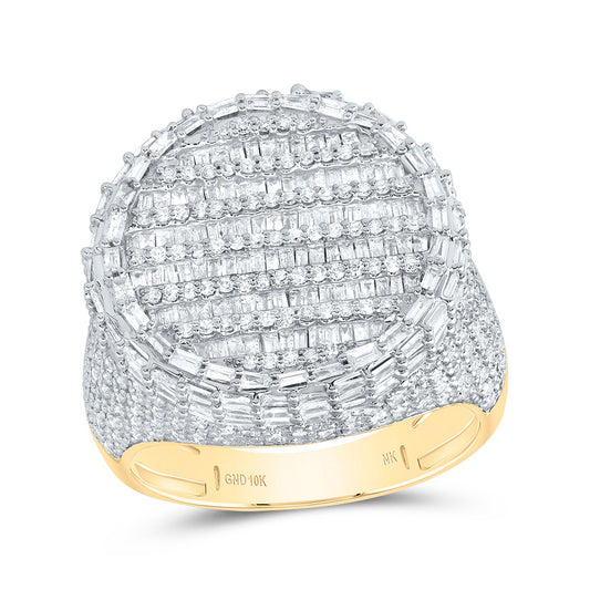 10kt Yellow Gold 2 1/2 Cttw Diamond Fashion Round Baguette Mens Ring, Men Size: 8-12