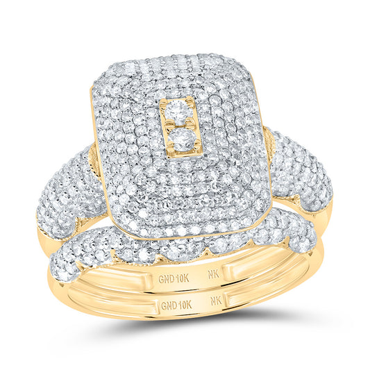 10kt Yellow Gold 1 1/4 Cttw Diamond Fashion Emerald Wedding Engagement Anniversary Bridal Set, Women Size: 5-9